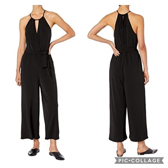1.State Black Halter Waist Tie Jumpsuit NWT Women Large - Picture 1 of 14